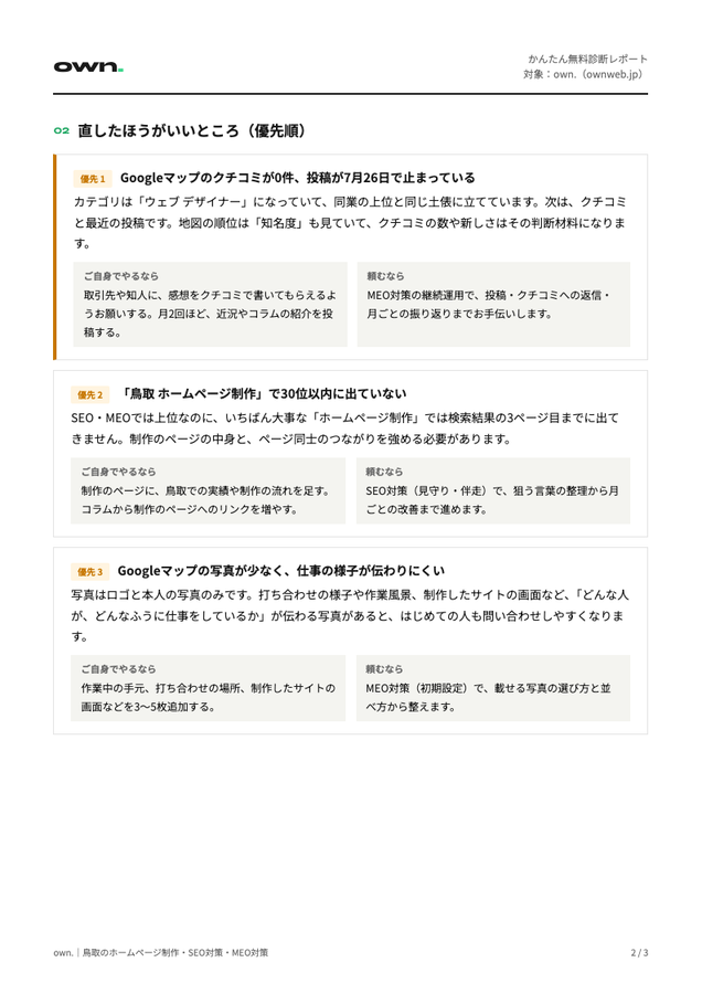 かんたん無料診断レポートの見本（2ページ目）